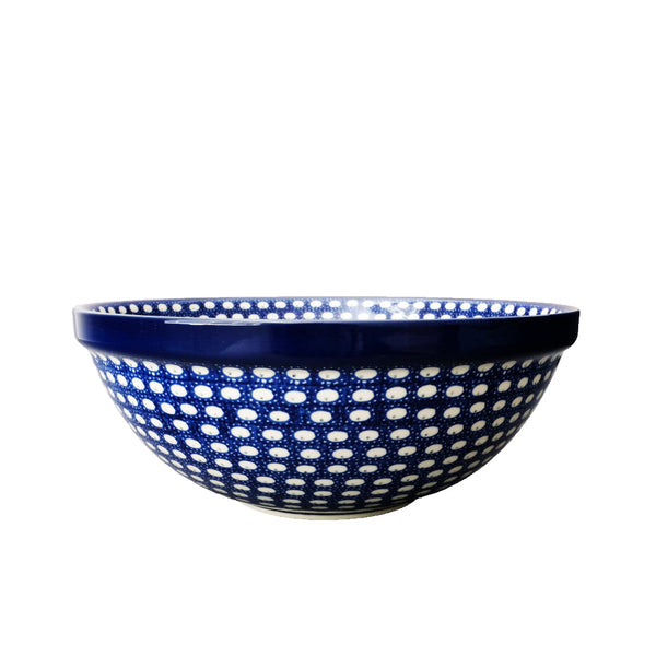 Polish Pottery 101 oz serving bowl with navy lace with repeating white oval design, Ceramika Artystyczna, Boleslawiec, 74X