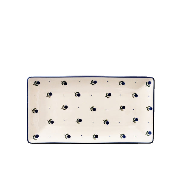 Polish Pottery large serving plate with navy blueberry and tiny dots on cream, Ceramika Artystyczna, Boleslawiec, 135X