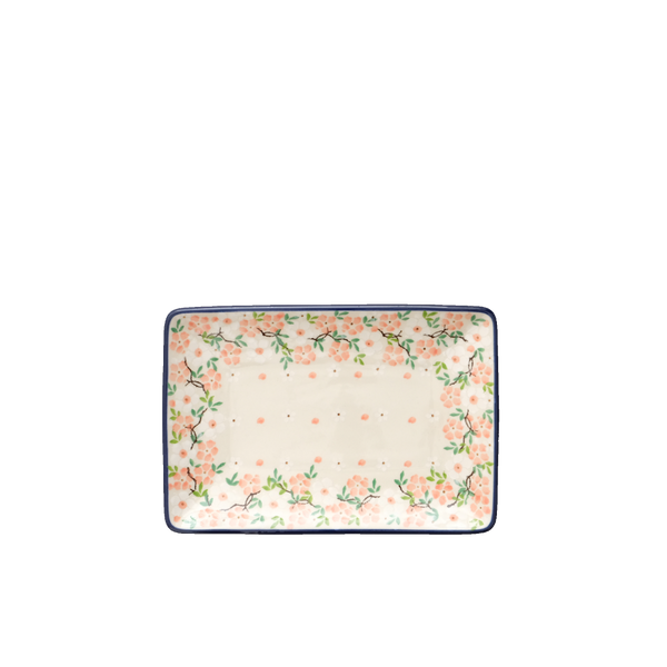 Polish Pottery small serving plate with cherry blossom branches and green leaves, Ceramika Artystyczna, Boleslawiec, U4790