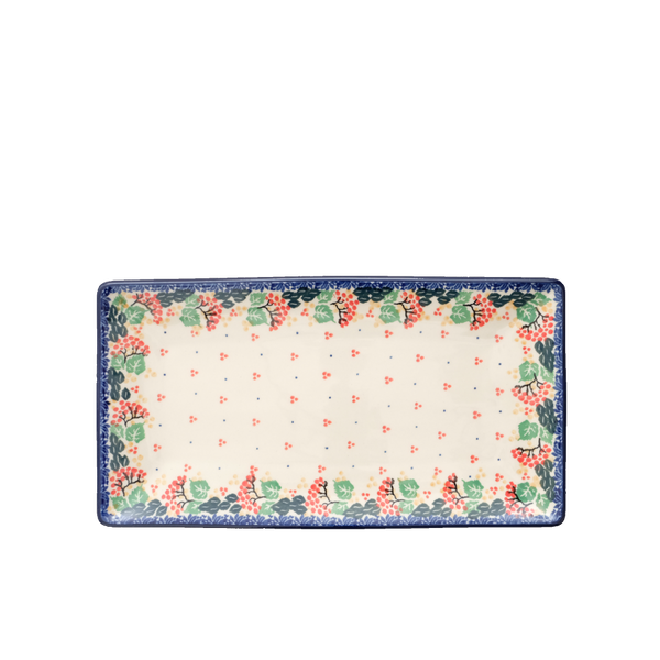 Polish Pottery large serving plate with rowanberry garland with red flowers navy lace, Ceramika Artystyczna, 2056X