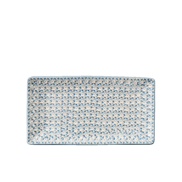 Authentic Polish Pottery large serving plate with small dove-grey leaves all over the surface, Boleslawiec, 2343S