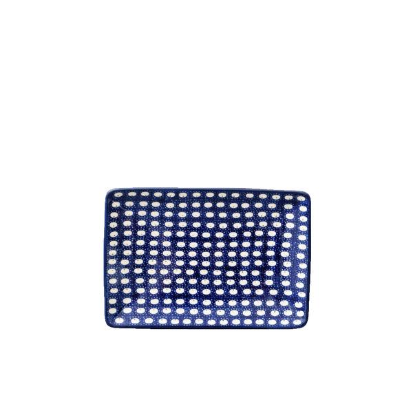 Polish Pottery small serving plate with navy lace with repeating white oval design, Ceramika Artystyczna, Boleslawiec, 74X