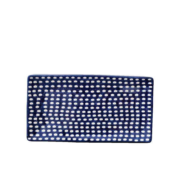 Polish Pottery large serving plate with navy lace with repeating white oval design, Ceramika Artystyczna, Boleslawiec, 74X